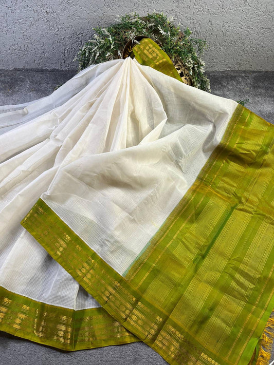 WHITE COTTON PURE HANDLOOM GADWAL SAREE