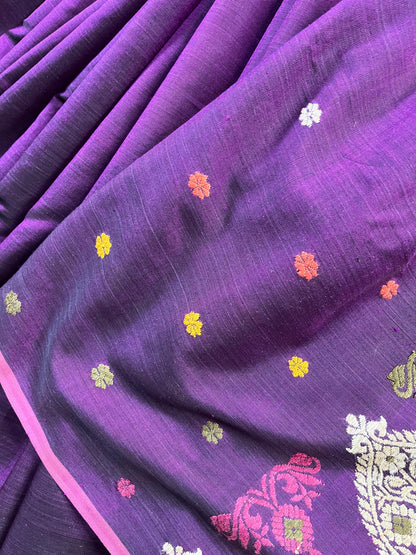 DARK PURPLE SILK PURE HANDLOOM ASSAMESE SAREE