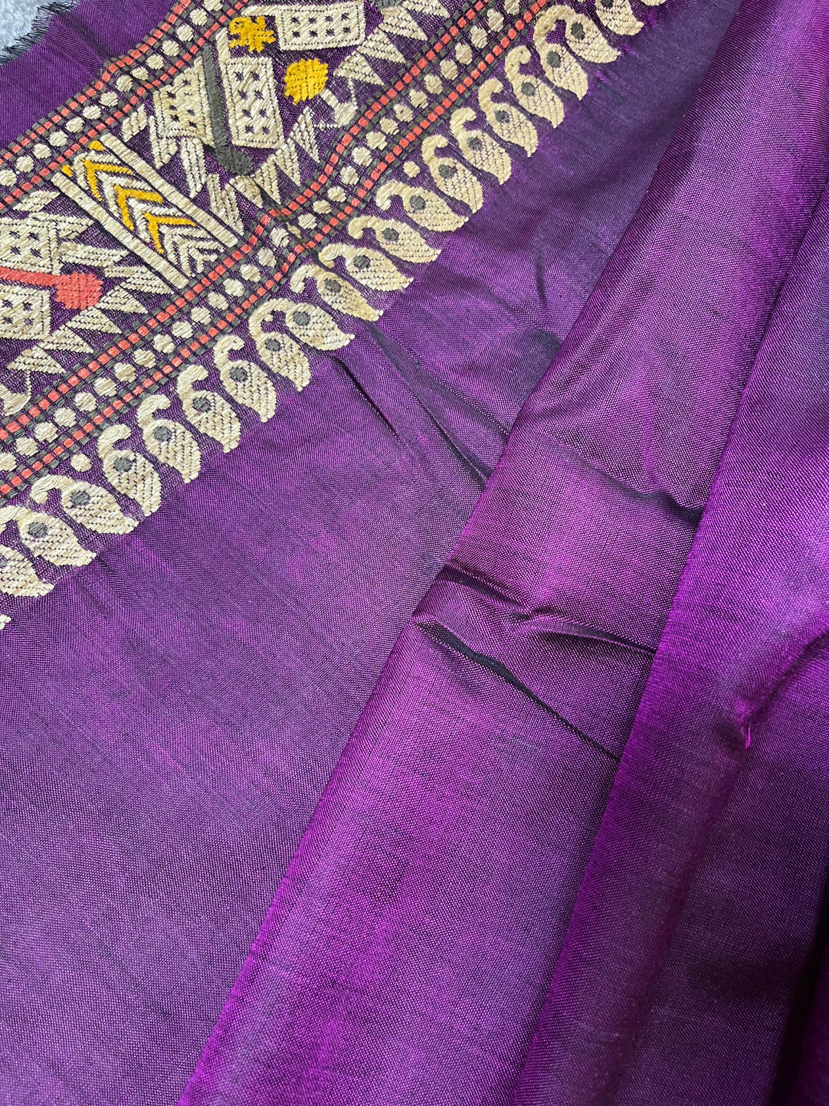 DARK PURPLE SILK PURE HANDLOOM ASSAMESE SAREE