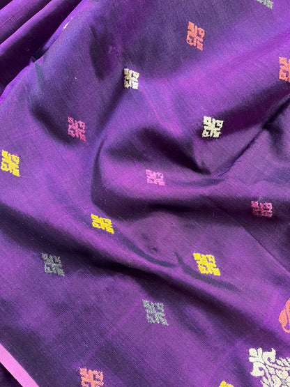 DARK PURPLE SILK PURE HANDLOOM ASSAMESE SAREE