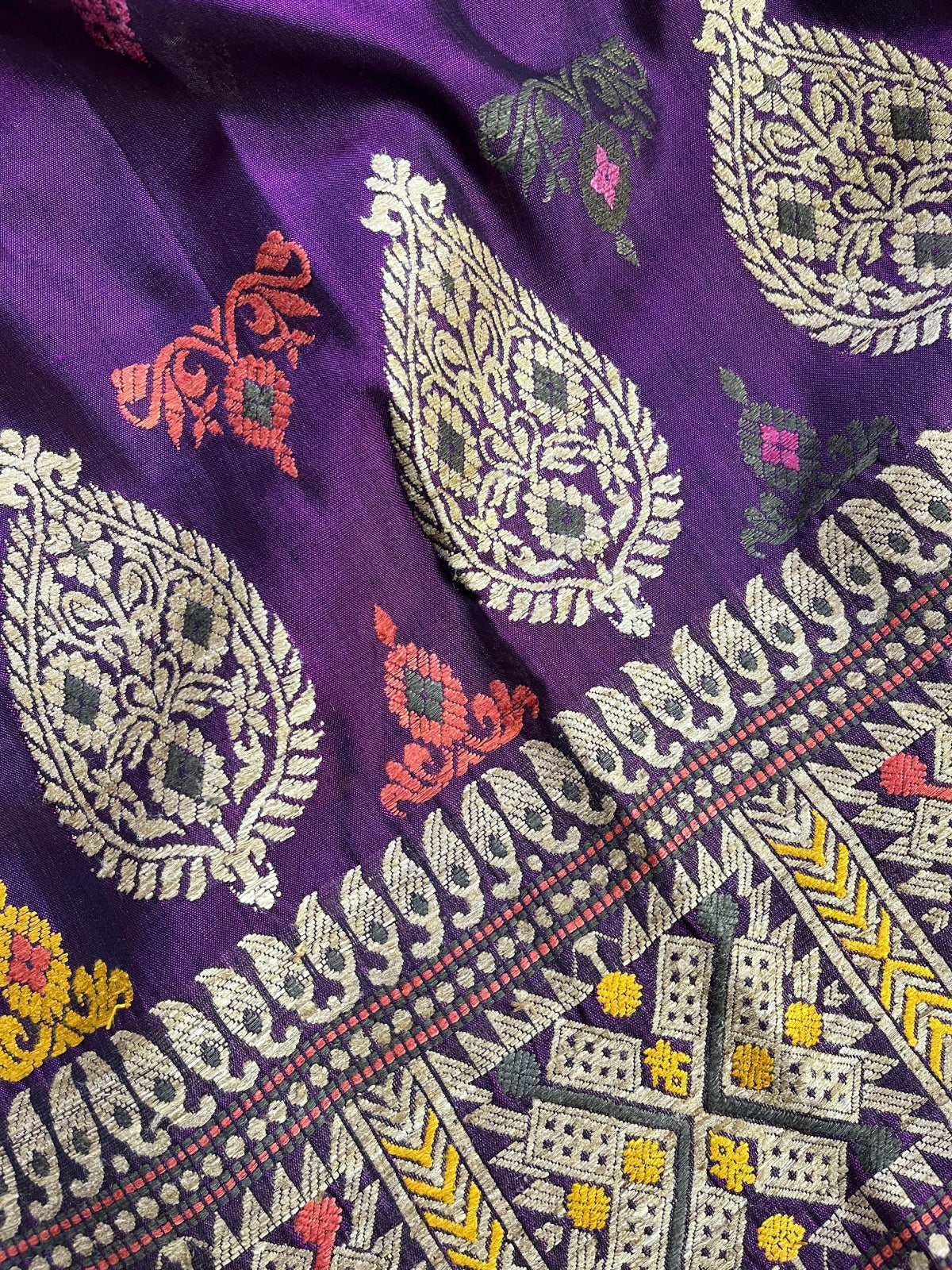 DARK PURPLE SILK PURE HANDLOOM ASSAMESE SAREE