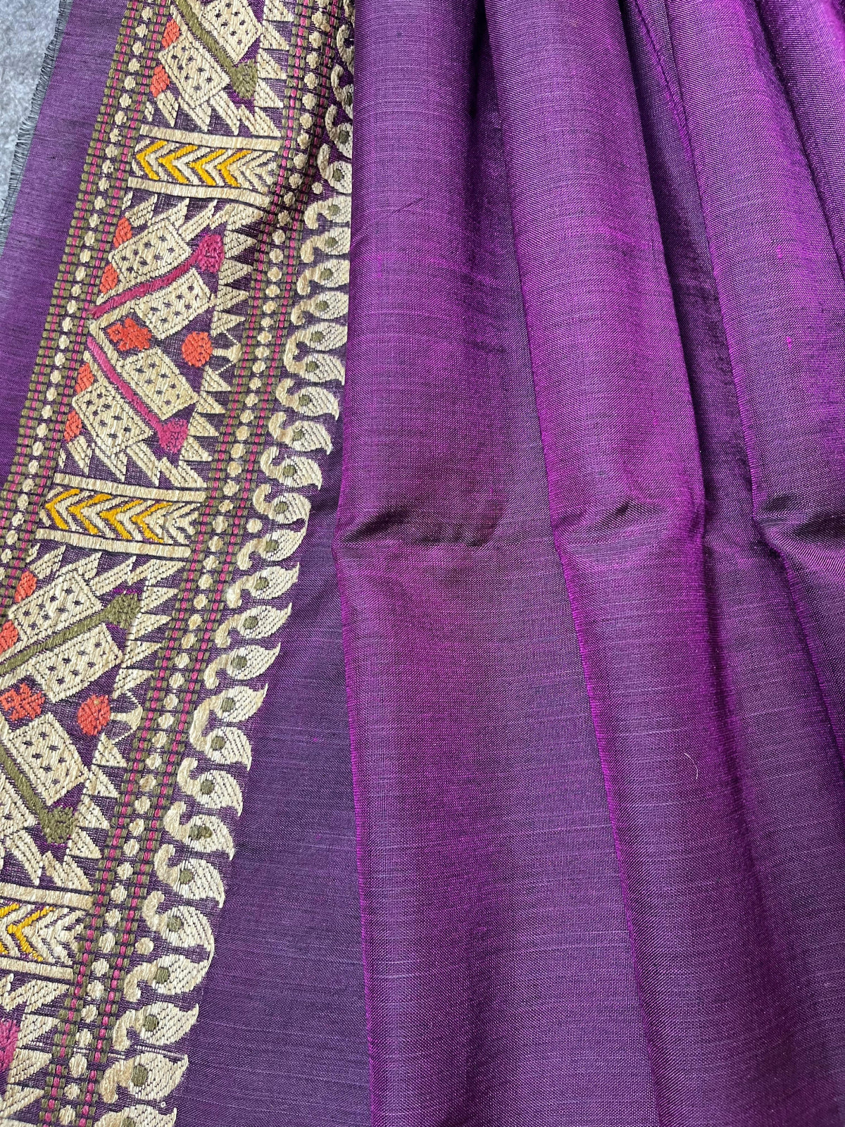 DARK PURPLE SILK PURE HANDLOOM ASSAMESE SAREE