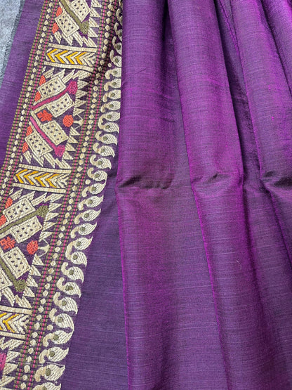 DARK PURPLE SILK PURE HANDLOOM ASSAMESE SAREE
