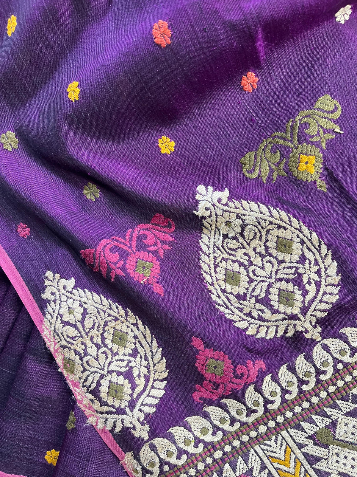 DARK PURPLE SILK PURE HANDLOOM ASSAMESE SAREE