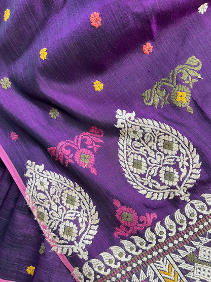 DARK PURPLE SILK PURE HANDLOOM ASSAMESE SAREE