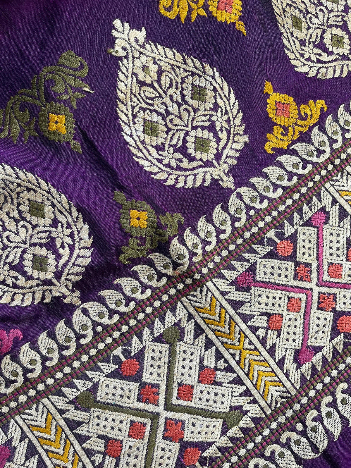 DARK PURPLE SILK PURE HANDLOOM ASSAMESE SAREE