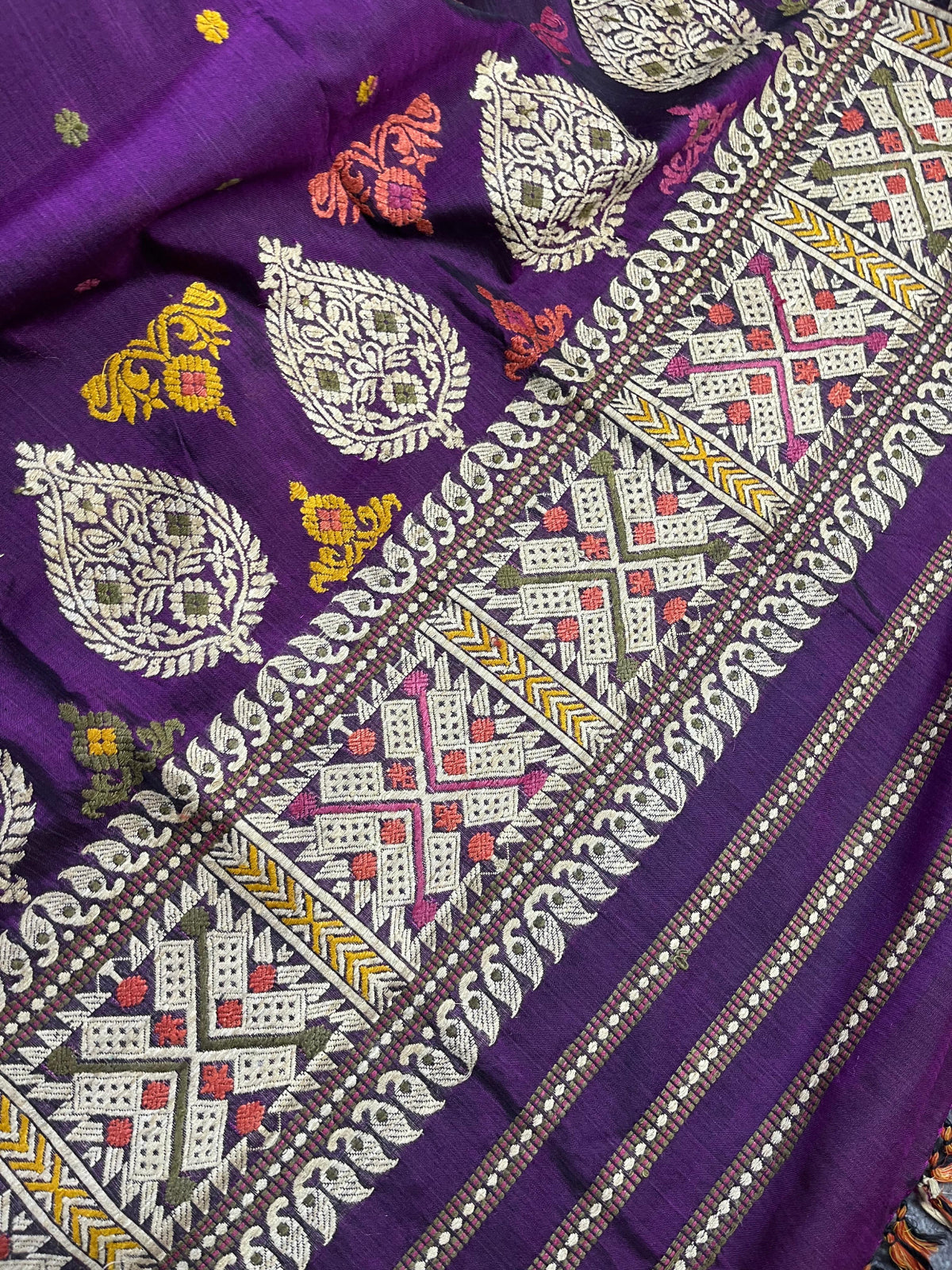 DARK PURPLE SILK PURE HANDLOOM ASSAMESE SAREE