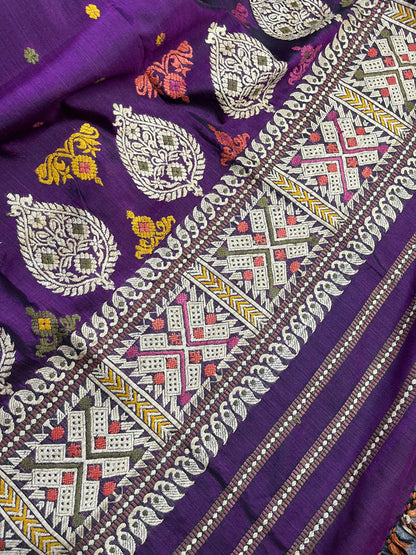 DARK PURPLE SILK PURE HANDLOOM ASSAMESE SAREE