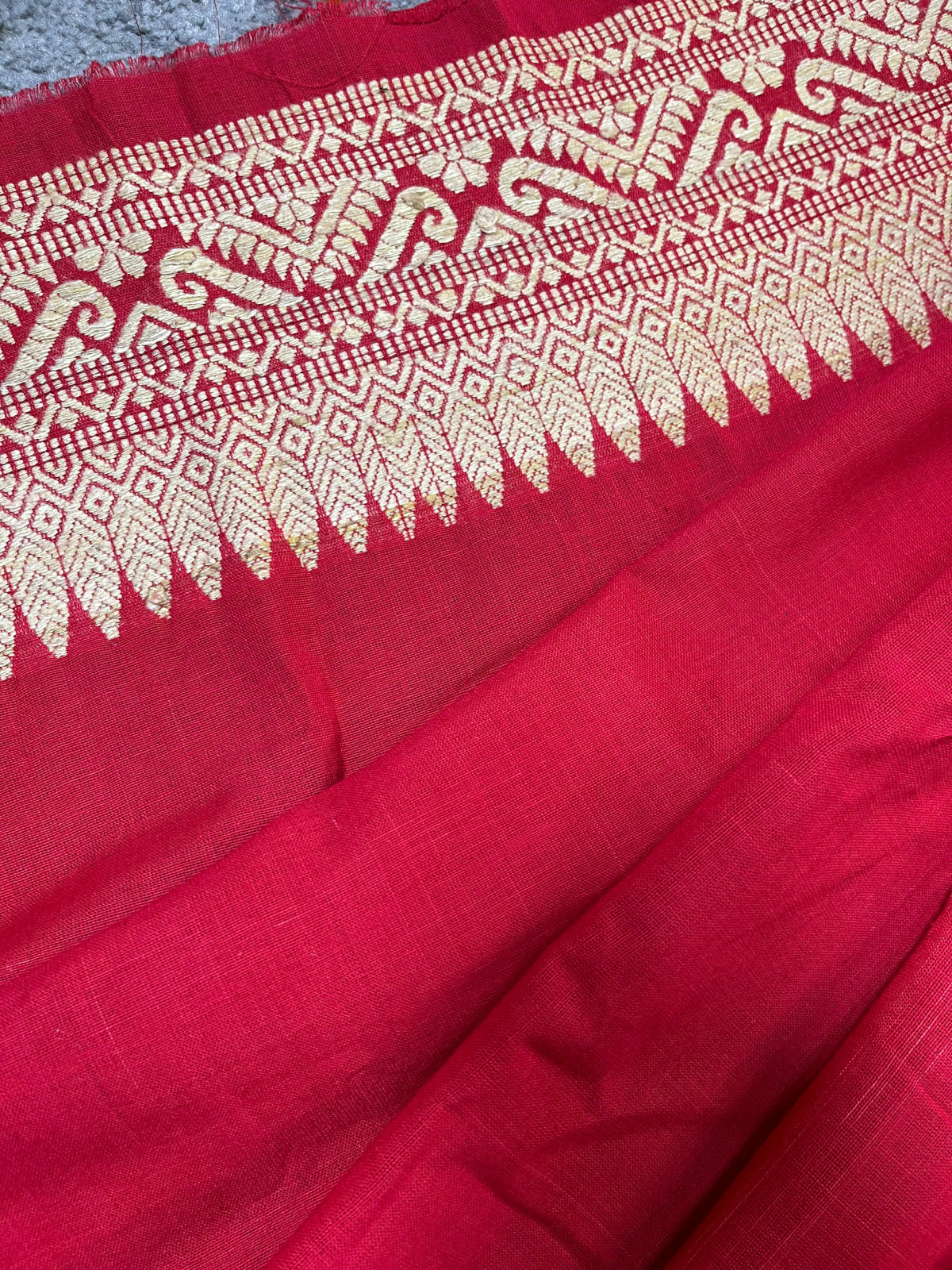 RED COTTON PURE HANDLOOM ASSAMESE SAREE