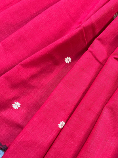 RED COTTON PURE HANDLOOM ASSAMESE SAREE