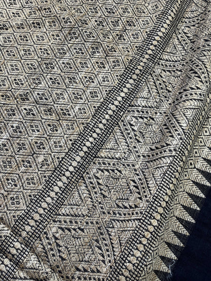 BLACK COTTON PURE HANDLOOM ASSAMESE  SAREE