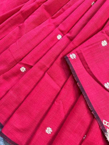 RED COTTON PURE HANDLOOM ASSAMESE SAREE