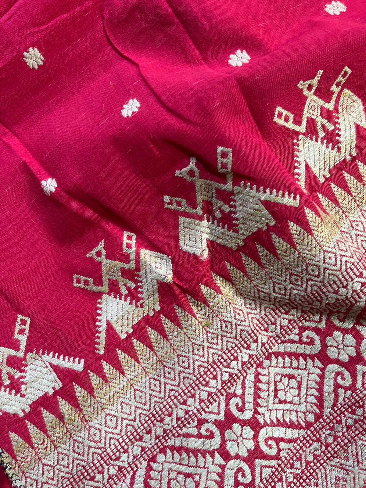 RED COTTON PURE HANDLOOM ASSAMESE SAREE