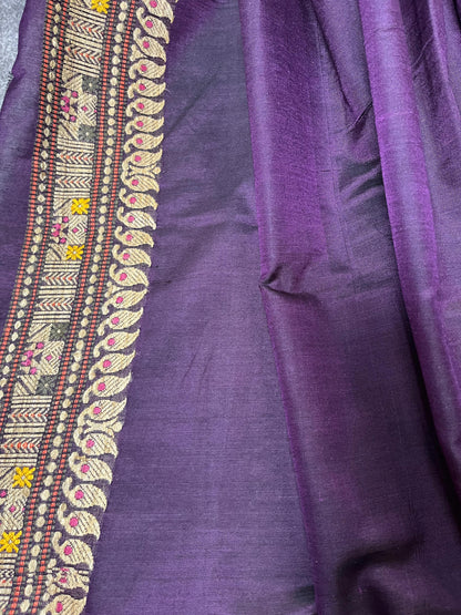 DARK PURPLE SILK PURE HANDLOOM ASSAMESE SAREE
