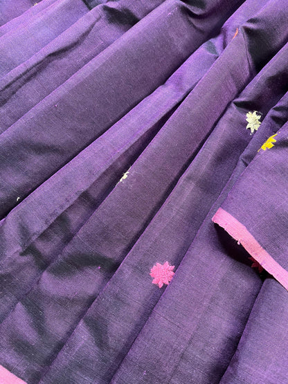 DARK PURPLE SILK PURE HANDLOOM ASSAMESE SAREE
