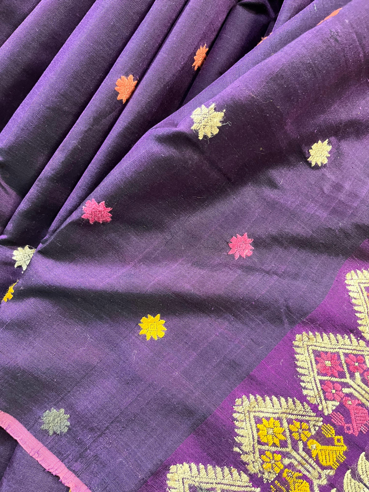 DARK PURPLE SILK PURE HANDLOOM ASSAMESE SAREE