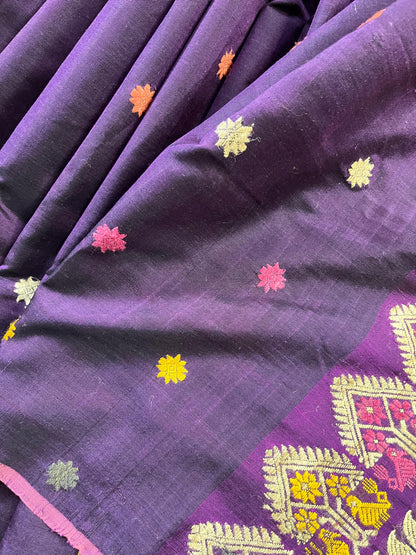 DARK PURPLE SILK PURE HANDLOOM ASSAMESE SAREE