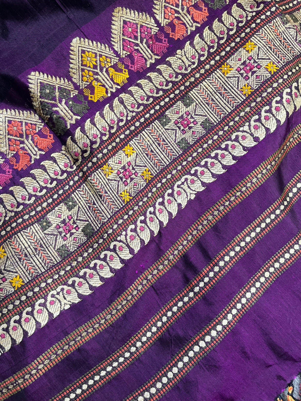 DARK PURPLE SILK PURE HANDLOOM ASSAMESE SAREE