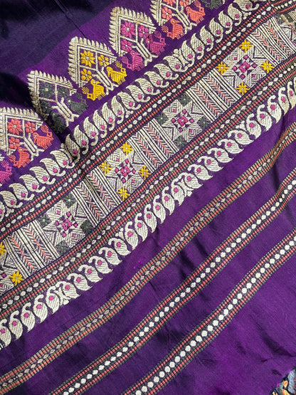 DARK PURPLE SILK PURE HANDLOOM ASSAMESE SAREE