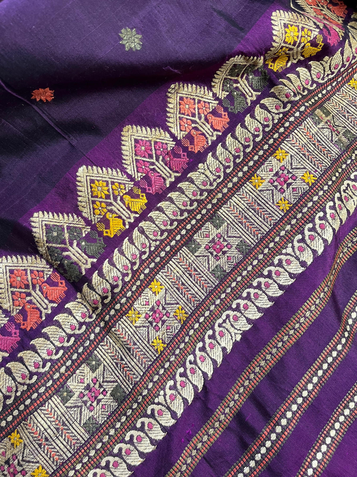 DARK PURPLE SILK PURE HANDLOOM ASSAMESE SAREE