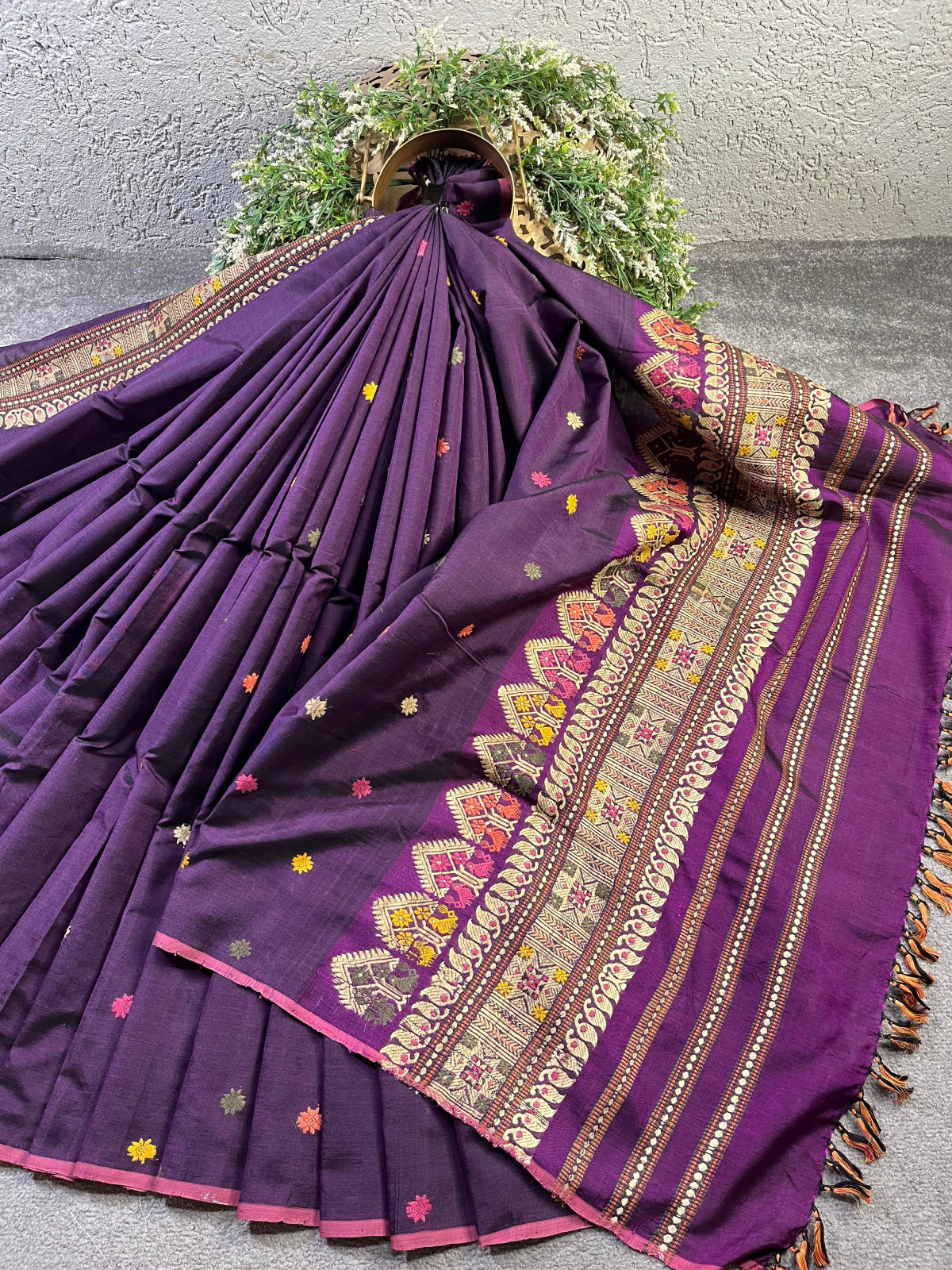 DARK PURPLE SILK PURE HANDLOOM ASSAMESE SAREE