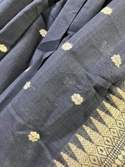 BLACK COTTON PURE HANDLOOM ASSAMESE  SAREE