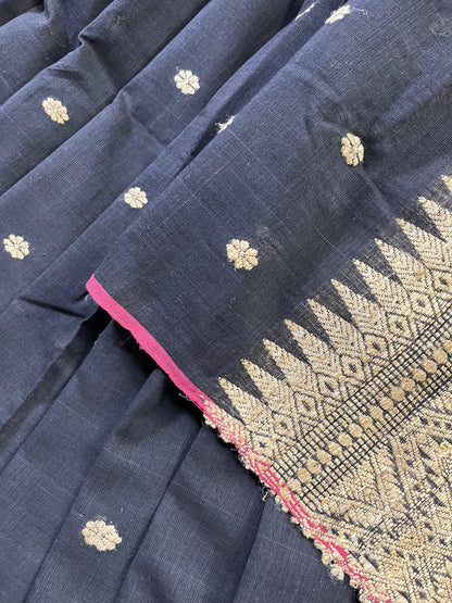 BLACK COTTON PURE HANDLOOM ASSAMESE  SAREE