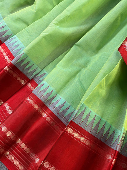 GREEN COTTON PURE HANDLOOM KANJIVARAM SAREE