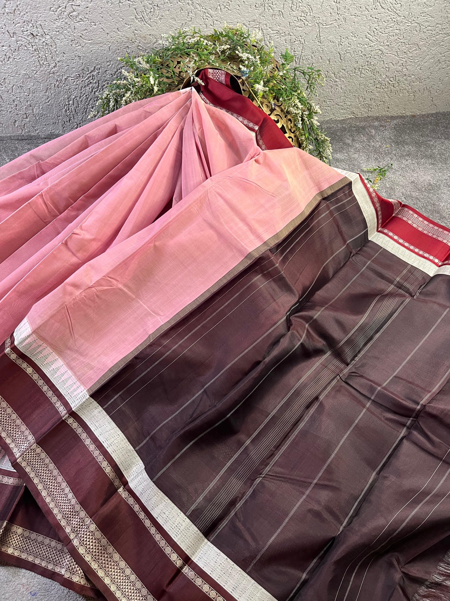 LIGHT MAUVE COTTON PURE HANDLOOM KANJIVARAM SAREE