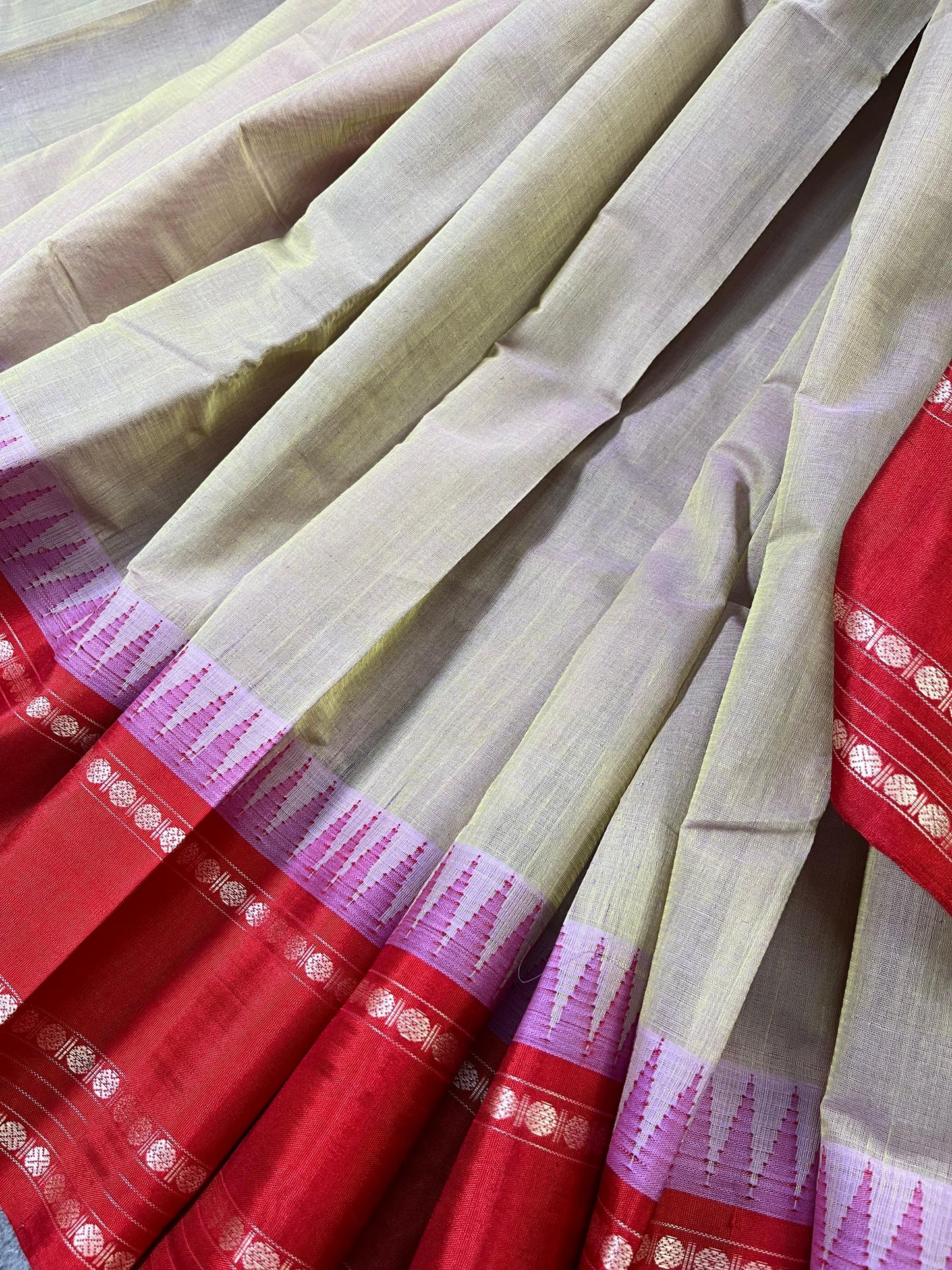BEIGE COTTON PURE HANDLOOM KANJIVARAM SAREE
