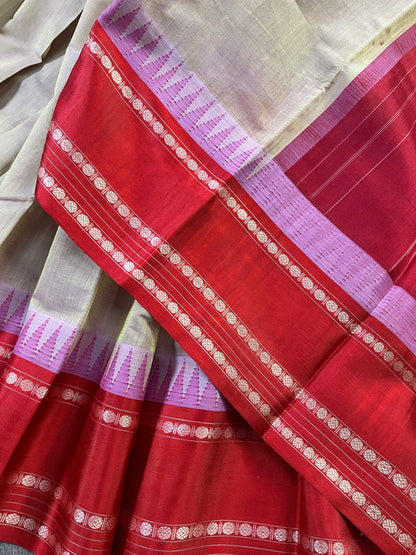 BEIGE COTTON PURE HANDLOOM KANJIVARAM SAREE