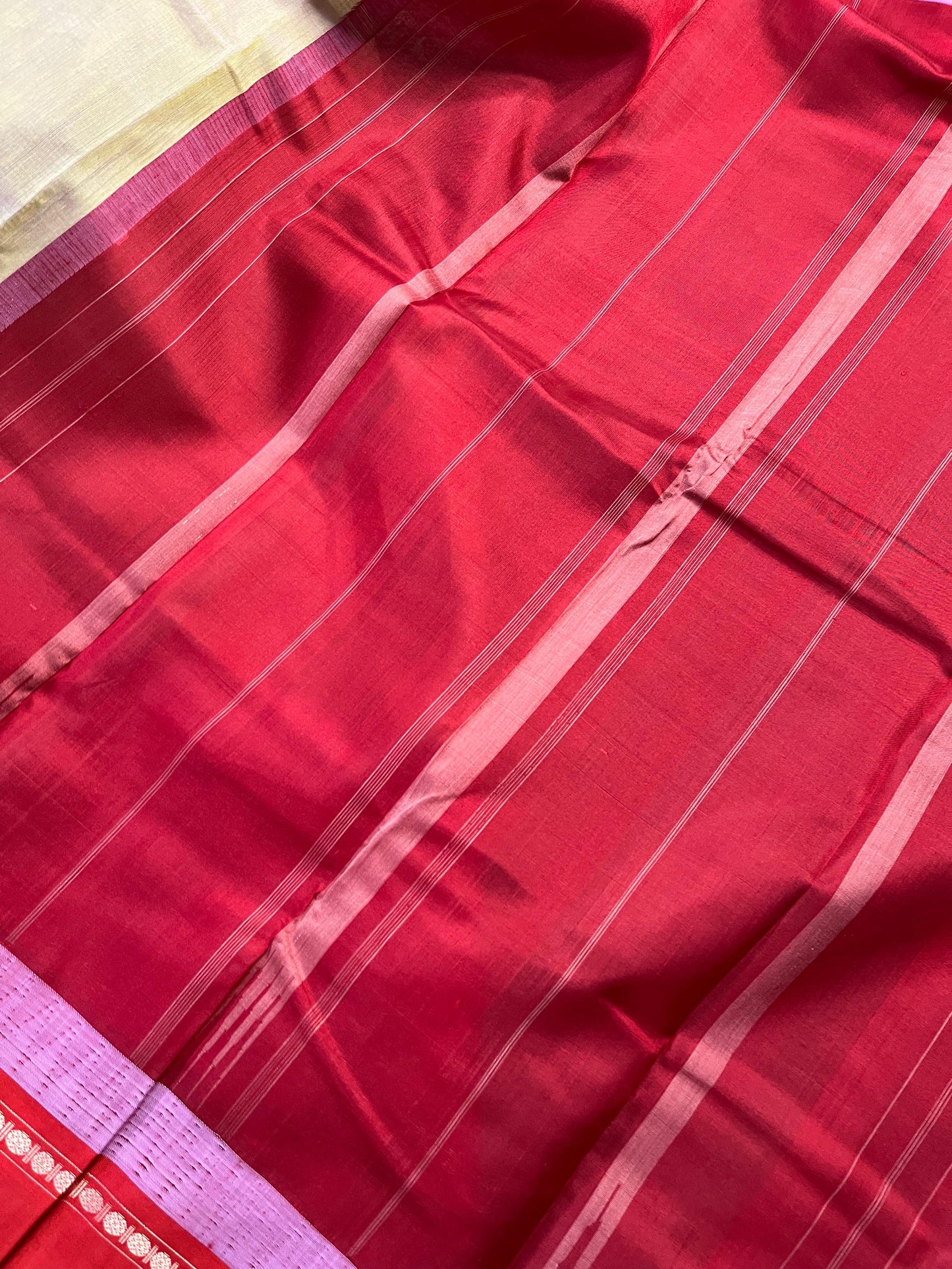 BEIGE COTTON PURE HANDLOOM KANJIVARAM SAREE