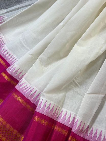 CREAM COTTON PURE HANDLOOM KANJIVARAM SAREE
