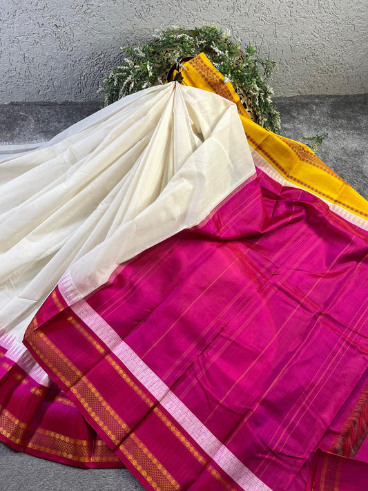 CREAM COTTON PURE HANDLOOM KANJIVARAM SAREE
