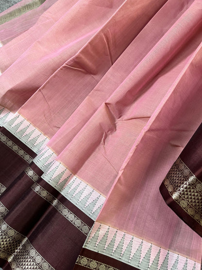 LIGHT MAUVE COTTON PURE HANDLOOM KANJIVARAM SAREE