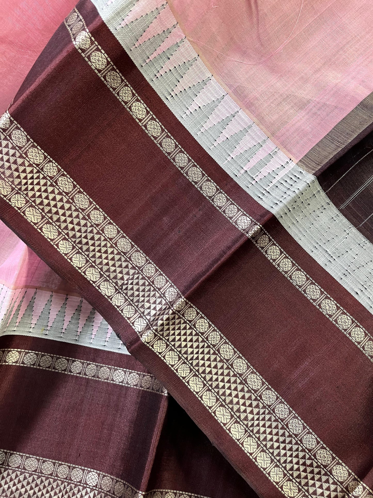 LIGHT MAUVE COTTON PURE HANDLOOM KANJIVARAM SAREE