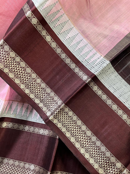 LIGHT MAUVE COTTON PURE HANDLOOM KANJIVARAM SAREE