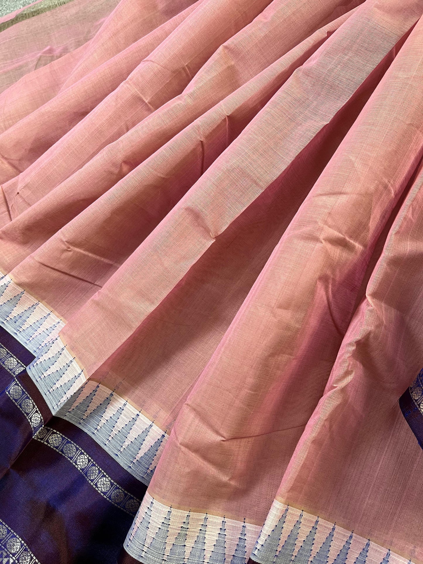 LIGHT MAUVE COTTON PURE HANDLOOM KANJIVARAM SAREE