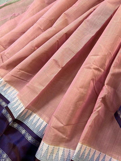 LIGHT MAUVE COTTON PURE HANDLOOM KANJIVARAM SAREE