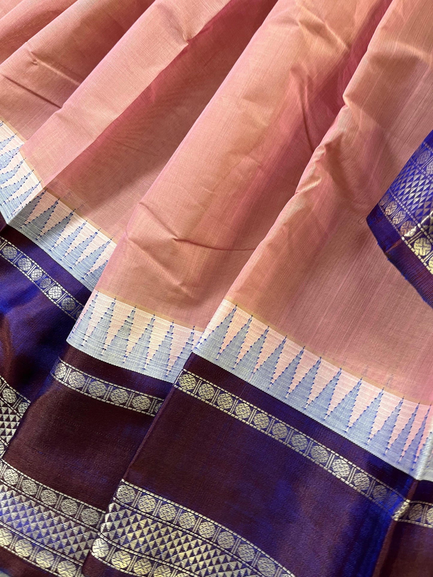 LIGHT MAUVE COTTON PURE HANDLOOM KANJIVARAM SAREE