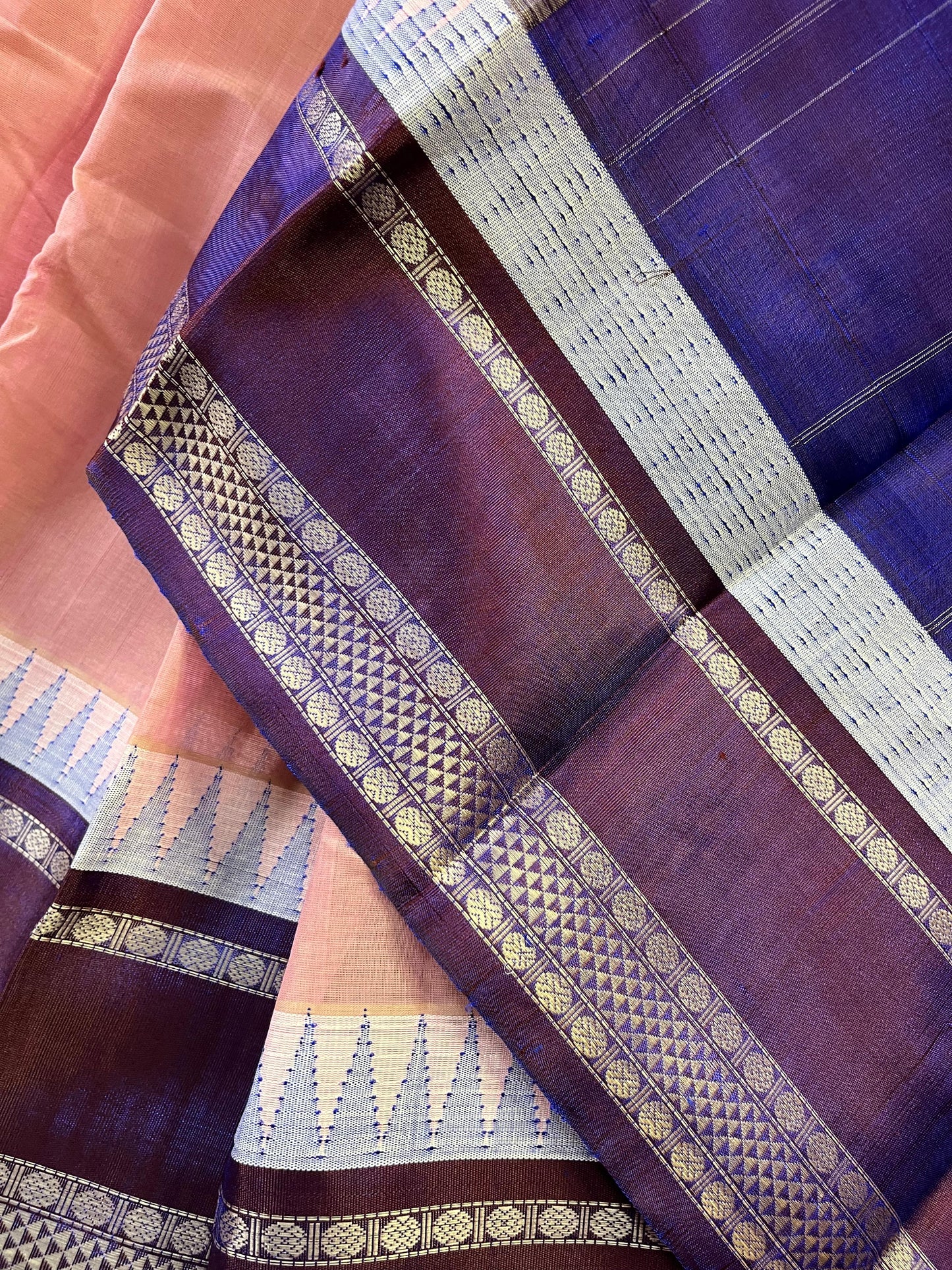 LIGHT MAUVE COTTON PURE HANDLOOM KANJIVARAM SAREE