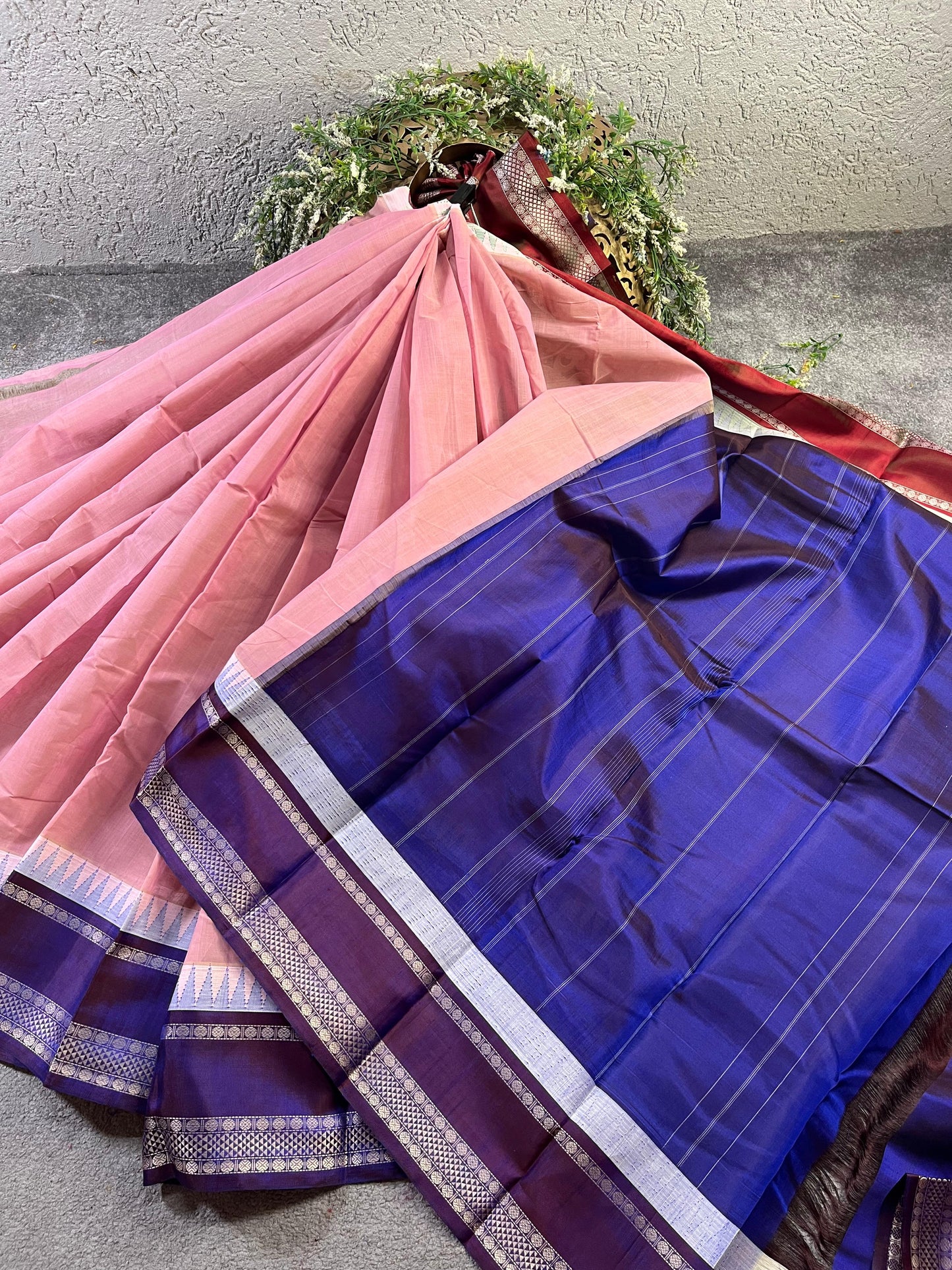 LIGHT MAUVE COTTON PURE HANDLOOM KANJIVARAM SAREE