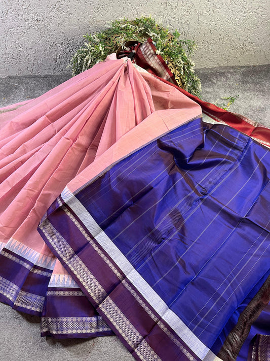 LIGHT MAUVE COTTON PURE HANDLOOM KANJIVARAM SAREE