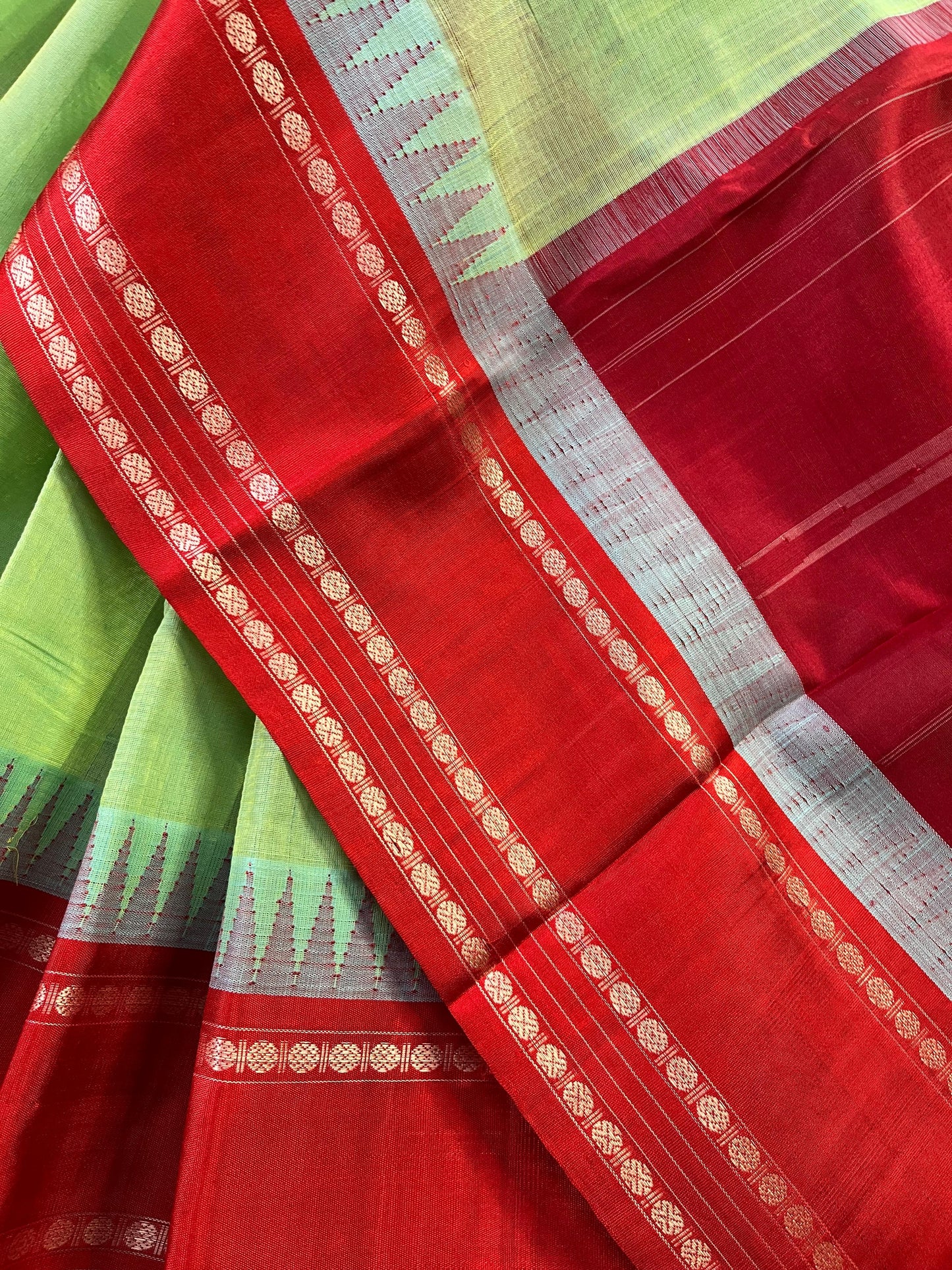GREEN COTTON PURE HANDLOOM KANJIVARAM SAREE