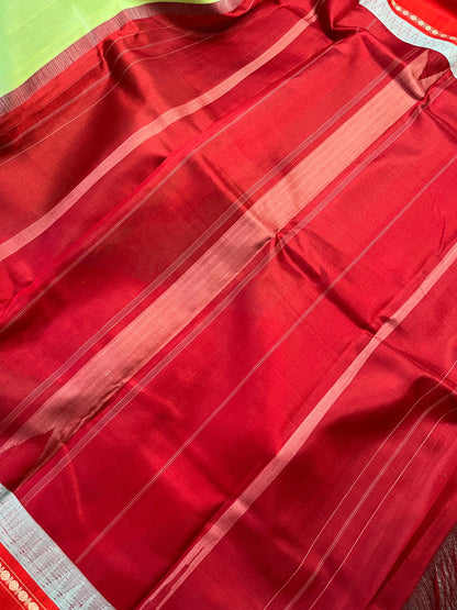 GREEN COTTON PURE HANDLOOM KANJIVARAM SAREE