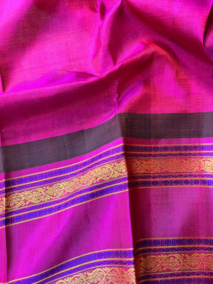 BLUE COTTON PURE HANDLOOM KANJIVARAM SAREE