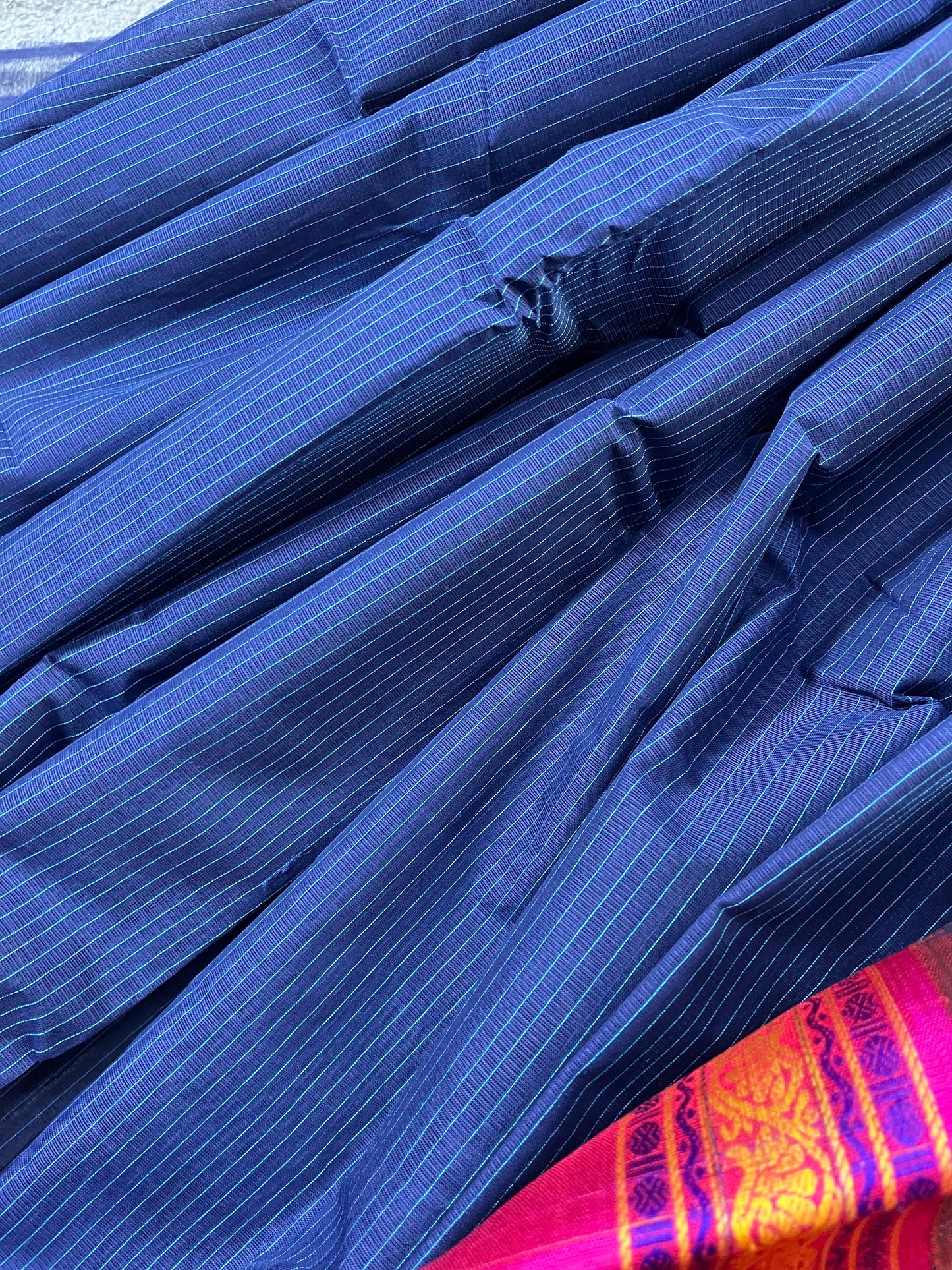 BLUE COTTON PURE HANDLOOM KANJIVARAM SAREE