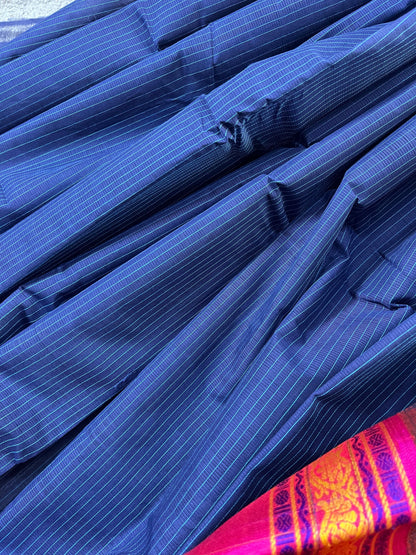 BLUE COTTON PURE HANDLOOM KANJIVARAM SAREE
