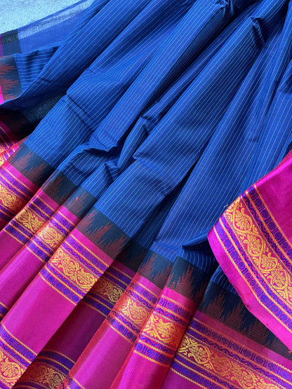 BLUE COTTON PURE HANDLOOM KANJIVARAM SAREE