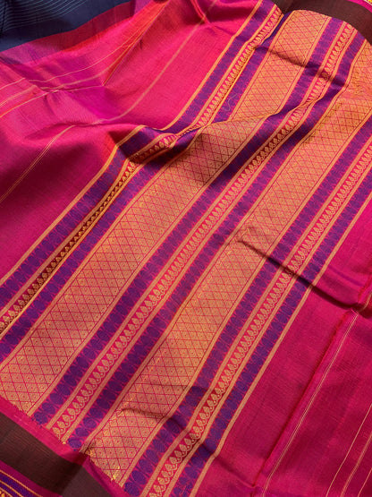 BLUE COTTON PURE HANDLOOM KANJIVARAM SAREE